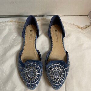 Restricted Studded Slip On Pointed Loafer, Blue Fabric, size 7